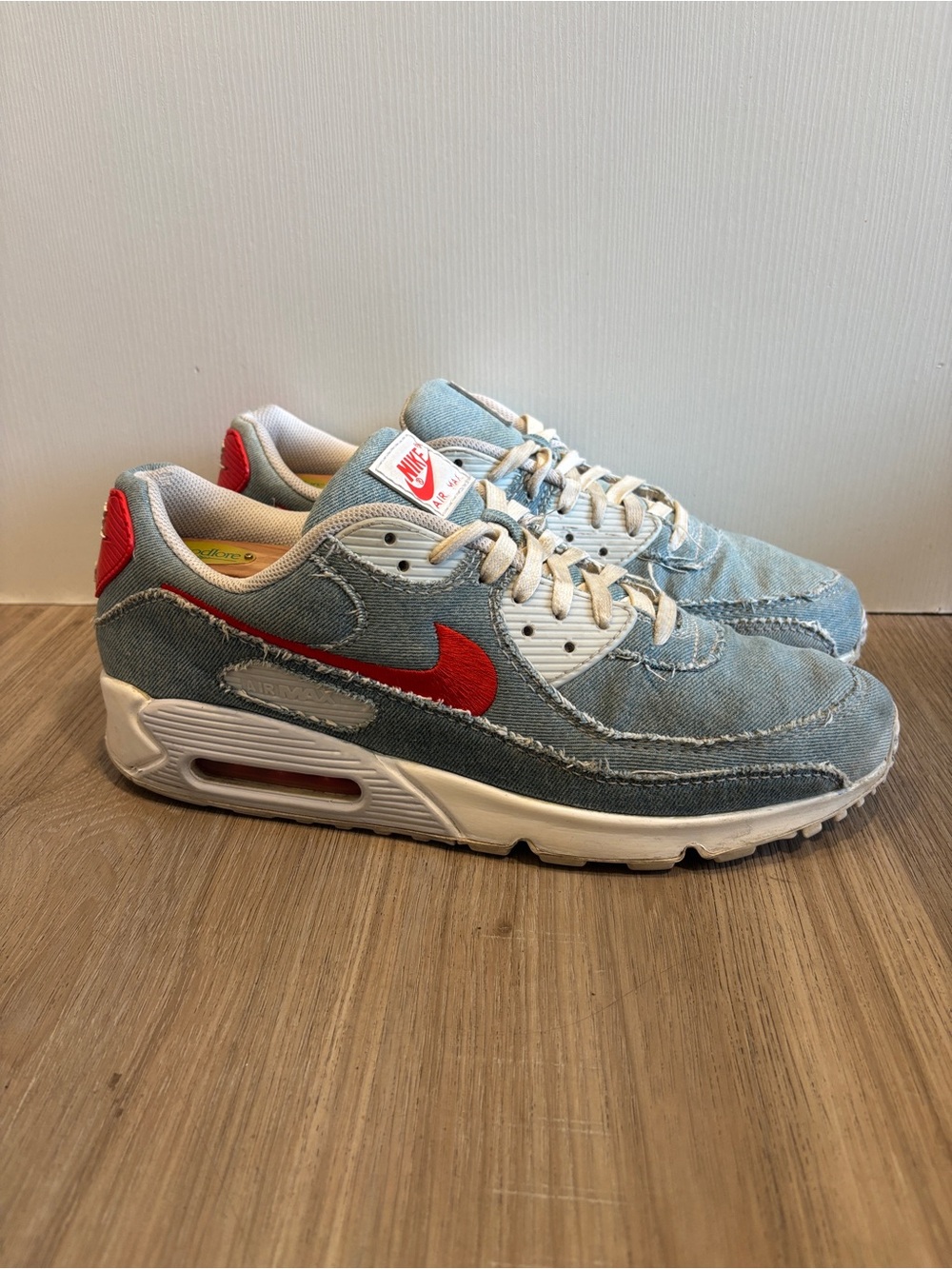 Nike Air Max 90 SE Denim Shoes DV2120 900 Blue Denim White Habanero Red Sz 13